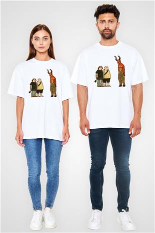 Teracious D Baskılı Beyaz Unisex Oversize Tişört - Tshirt