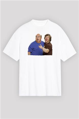 Teracious D Baskılı Beyaz Unisex Oversize Tişört - Tshirt