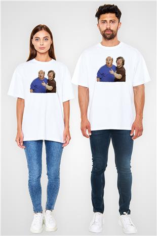 Teracious D Baskılı Beyaz Unisex Oversize Tişört - Tshirt