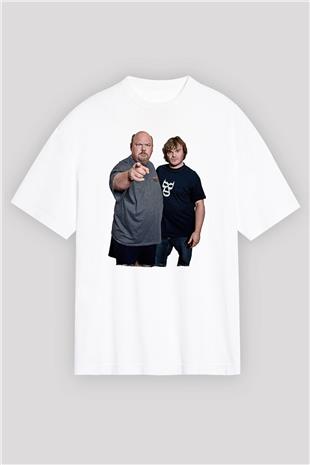 Teracious D Baskılı Beyaz Unisex Oversize Tişört - Tshirt
