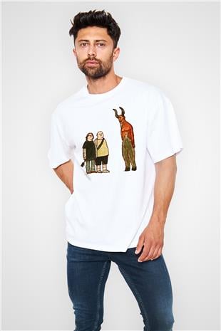 Teracious D Baskılı Beyaz Unisex Oversize Tişört - Tshirt