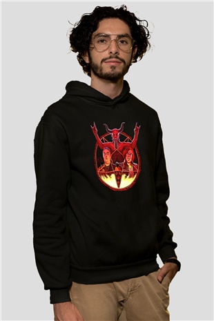 Teracious D Baskılı Unisex Siyah Kapüşonlu Sweatshirt