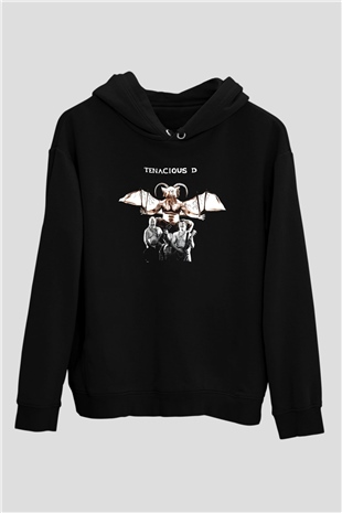 Teracious D Baskılı Unisex Siyah Kapüşonlu Sweatshirt