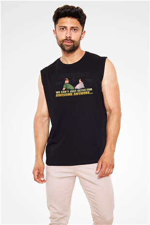 Teracious D Baskılı Unisex Siyah Kolsuz Tişört - Tshirt