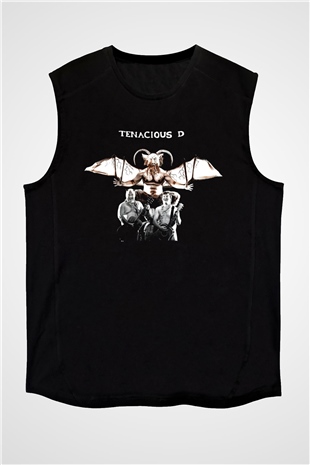 Teracious D Baskılı Unisex Siyah Kolsuz Tişört - Tshirt