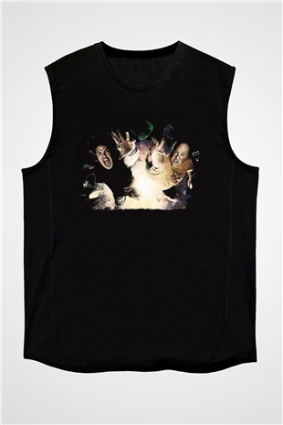 Teracious D Baskılı Unisex Siyah Kolsuz Tişört - Tshirt