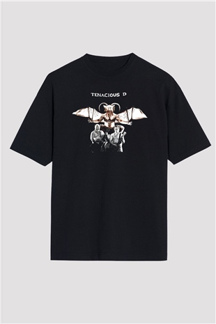 Teracious D Baskılı Unisex Siyah Oversize Tişört - Tshirt