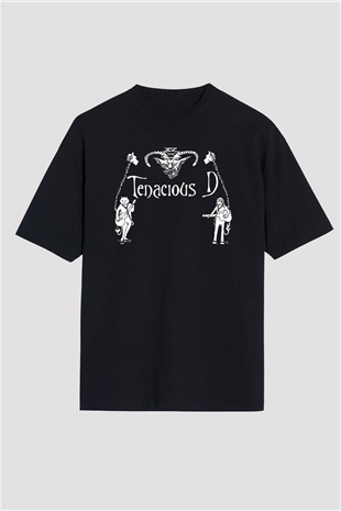 Teracious D Baskılı Unisex Siyah Oversize Tişört - Tshirt