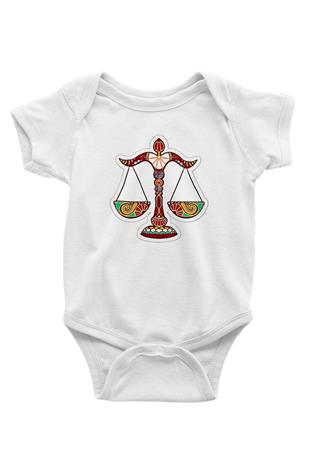 Terazi Burcu Baskılı Beyaz Unisex Bebek Body - Zıbın