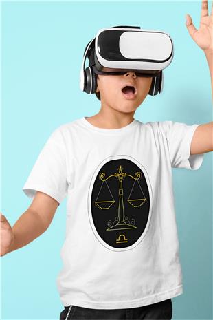 Terazi Burcu Baskılı Beyaz Unisex Beyaz Çocuk Tişört - Tshirt