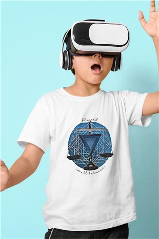 Terazi Burcu Baskılı Beyaz Unisex Beyaz Çocuk Tişört - Tshirt