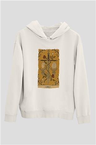 Terazi Burcu Baskılı Beyaz Unisex Hoodie