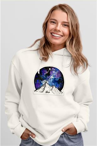 Terazi Burcu Baskılı Beyaz Unisex Hoodie