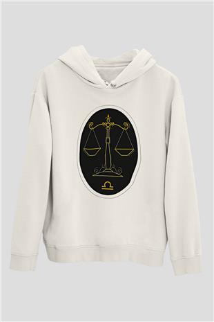 Terazi Burcu Baskılı Beyaz Unisex Hoodie