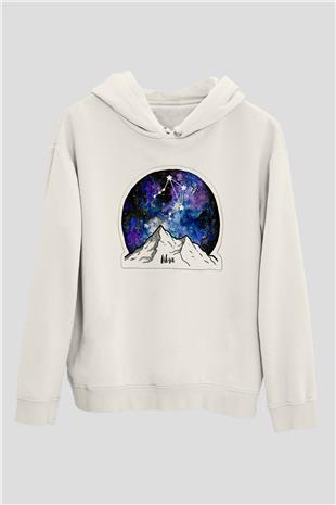Terazi Burcu Baskılı Beyaz Unisex Hoodie