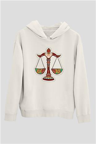 Terazi Burcu Baskılı Beyaz Unisex Hoodie