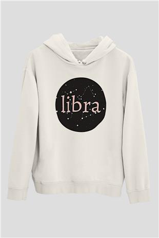 Terazi Burcu Baskılı Beyaz Unisex Hoodie