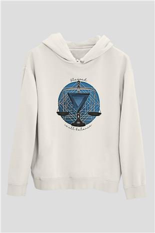 Terazi Burcu Baskılı Beyaz Unisex Hoodie