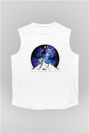 Terazi Burcu Baskılı Beyaz Unisex Kolsuz Tişört - Tshirt