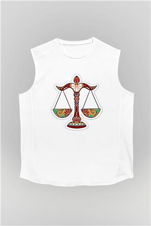Terazi Burcu Baskılı Beyaz Unisex Kolsuz Tişört - Tshirt
