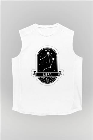 Terazi Burcu Baskılı Beyaz Unisex Kolsuz Tişört - Tshirt