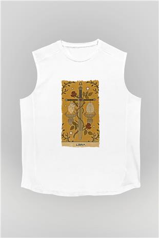 Terazi Burcu Baskılı Beyaz Unisex Kolsuz Tişört - Tshirt