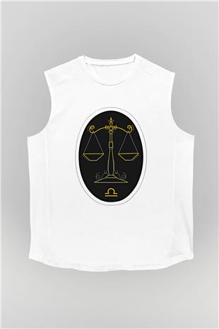 Terazi Burcu Baskılı Beyaz Unisex Kolsuz Tişört - Tshirt