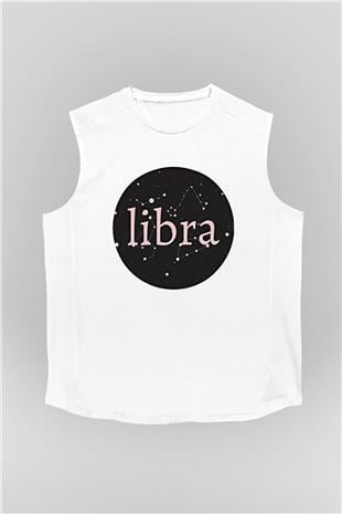 Terazi Burcu Baskılı Beyaz Unisex Kolsuz Tişört - Tshirt