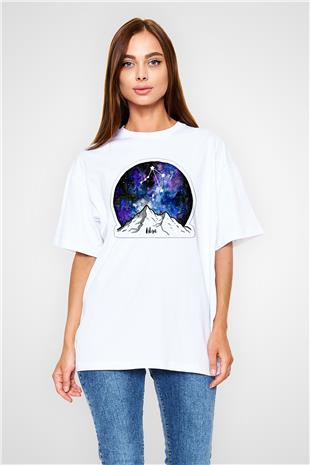 Terazi Burcu Baskılı Beyaz Unisex Oversize Tişört - Tshirt