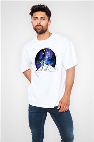 Terazi Burcu Baskılı Beyaz Unisex Oversize Tişört - Tshirt