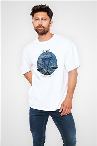 Terazi Burcu Baskılı Beyaz Unisex Oversize Tişört - Tshirt