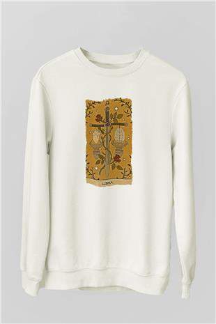Terazi Burcu Baskılı Beyaz Unisex Sweatshirt