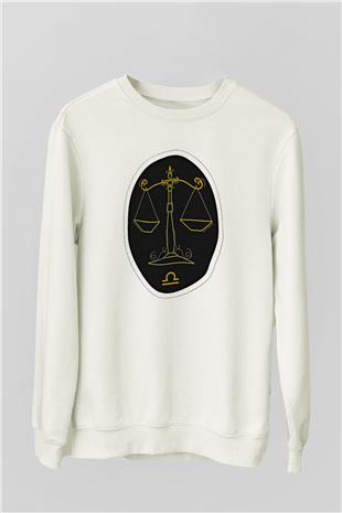 Terazi Burcu Baskılı Beyaz Unisex Sweatshirt
