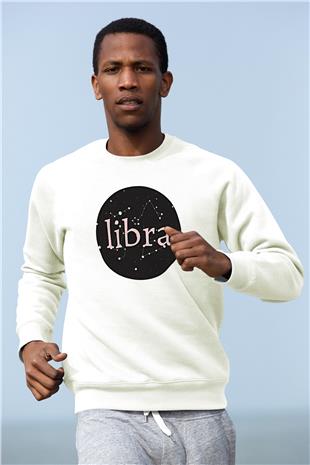 Terazi Burcu Baskılı Beyaz Unisex Sweatshirt