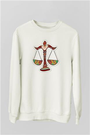 Terazi Burcu Baskılı Beyaz Unisex Sweatshirt