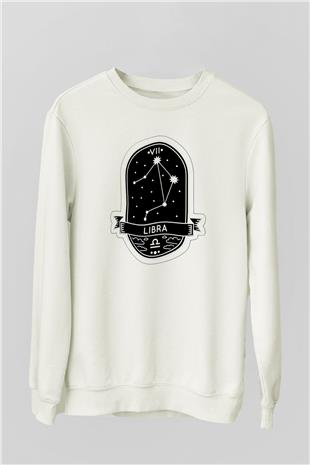 Terazi Burcu Baskılı Beyaz Unisex Sweatshirt