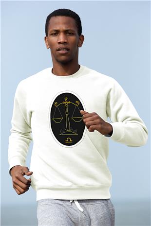 Terazi Burcu Baskılı Beyaz Unisex Sweatshirt