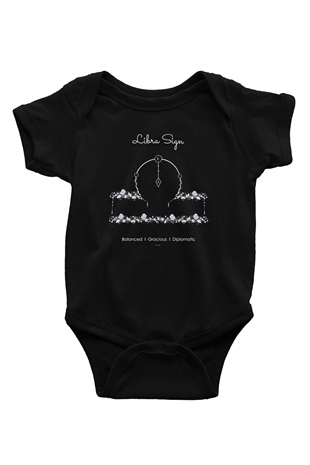 Terazi Burcu Baskılı Unisex Siyah Bebek Body - Zıbın