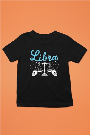 Terazi Burcu Baskılı Unisex Siyah Çocuk Tişört - Tshirt