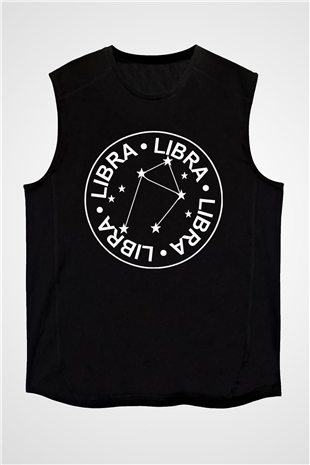 Terazi Burcu Baskılı Unisex Siyah Kolsuz Tişört - Tshirt