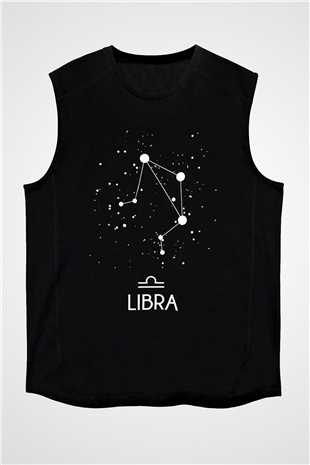 Terazi Burcu Baskılı Unisex Siyah Kolsuz Tişört - Tshirt