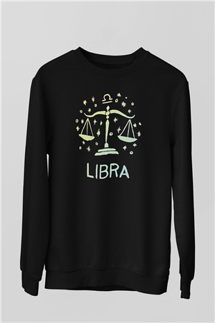 Terazi Burcu Baskılı Unisex Siyah Sweatshirt