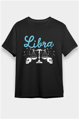 Terazi Burcu Baskılı Unisex Siyah Tişört - Tshirt