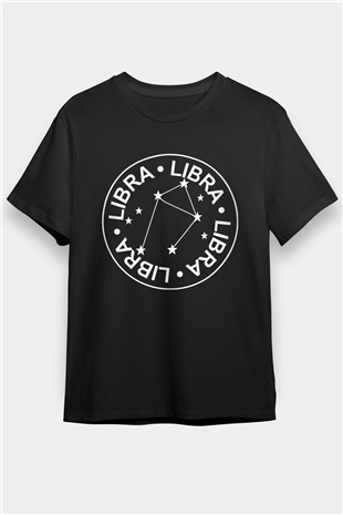 Terazi Burcu Baskılı Unisex Siyah Tişört - Tshirt