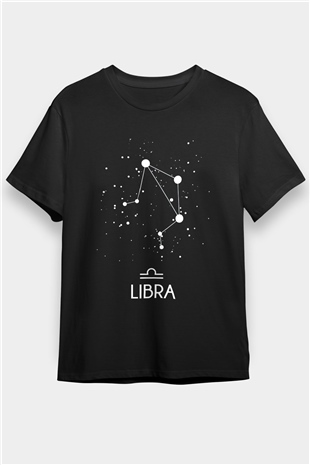 Terazi Burcu Baskılı Unisex Siyah Tişört - Tshirt