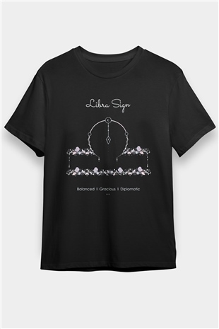Terazi Burcu Baskılı Unisex Siyah Tişört - Tshirt