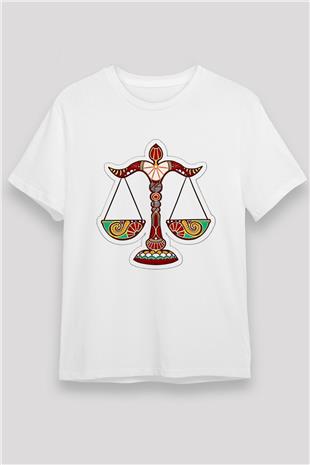 Terazi Burcu Unisex Baskılı Beyaz Tişört - Tshirt