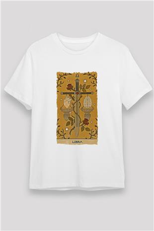 Terazi Burcu Unisex Baskılı Beyaz Tişört - Tshirt