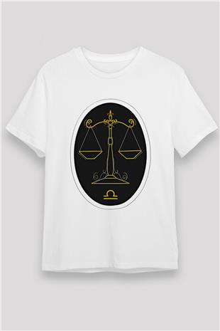 Terazi Burcu Unisex Baskılı Beyaz Tişört - Tshirt