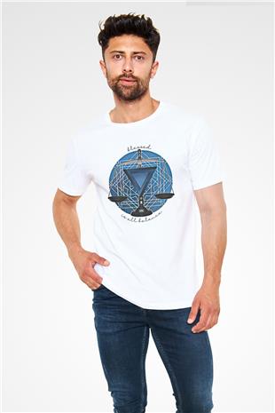 Terazi Burcu Unisex Baskılı Beyaz Tişört - Tshirt